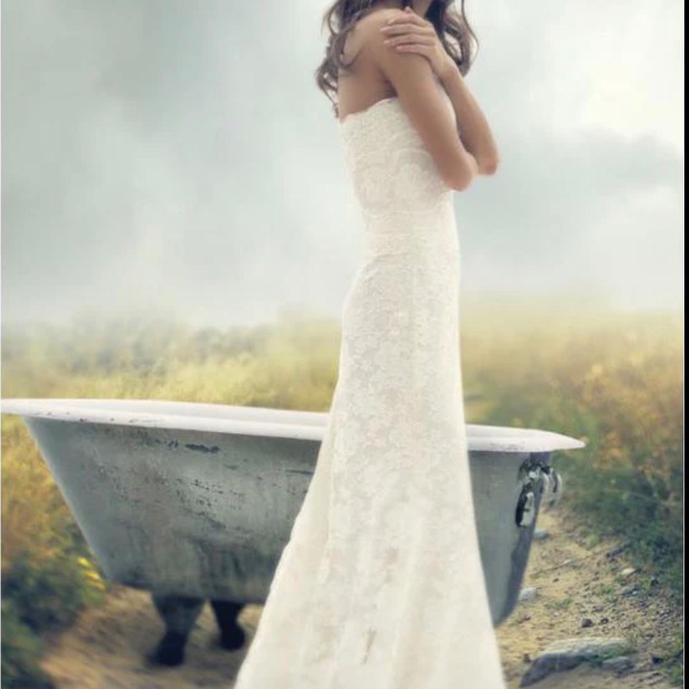✨ Melissa Sweet Ivory Lace Strapless Wedding Dress Sheath Vintage Size 8 ✨